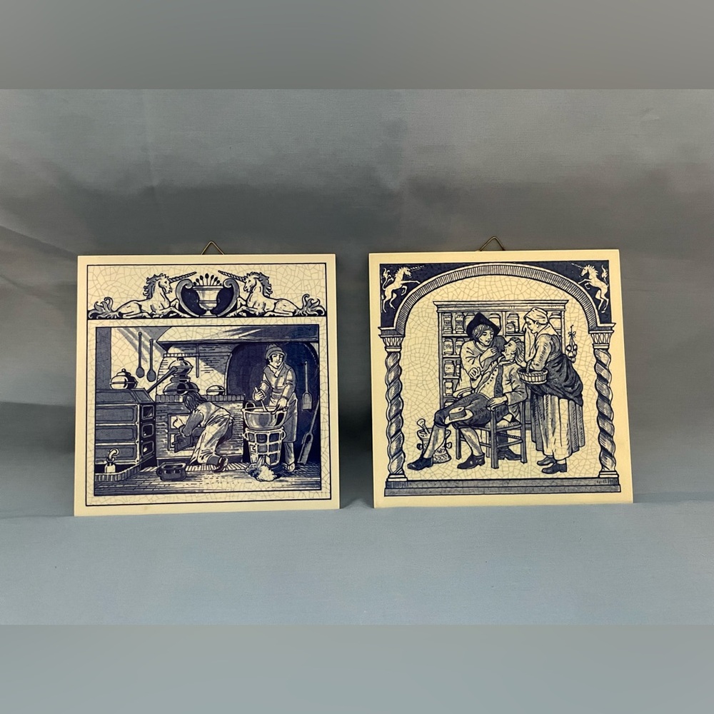 Vintage Delft Holland Handmade Blue Pill Tiles from “The Pharmacists Series” (2)